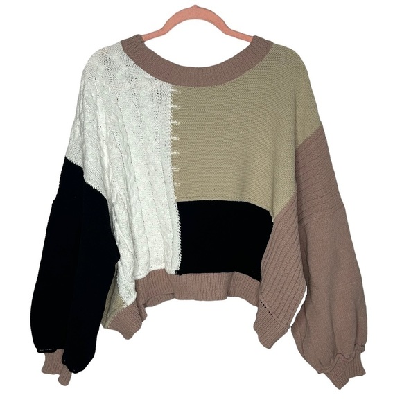 POL Colorblock Patch Mixed Knit Balloon Sleeves Tie Back
Sweater - Picture 5 of 15